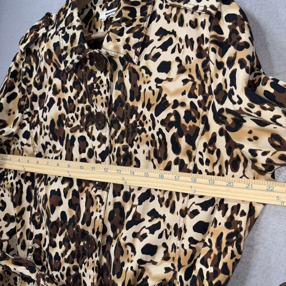 Appraisal Y2K Retro Big Button Leopard Print Trench Coat Jacket XL Bold Mob Wife - Picture 8 of 8